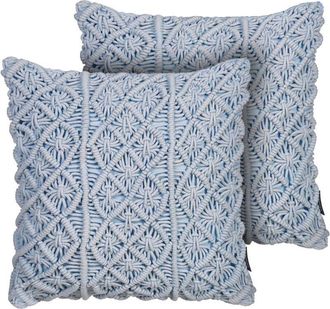 Beliani Beliani - Conjunto De Cojines Decorativos De Algod&oacute;n Azul Macram&eacute; 40 X 45 Cm Cuerda Decoraci&oacute;n Estilo Retro Boho Goreme