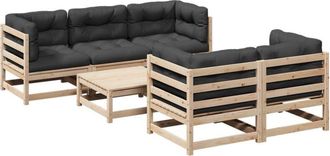 vidaXL Juego De Sof&aacute;s De Jard&iacute;n 6 Pzas Con Cojines Madera Maciza Pino Vidaxl