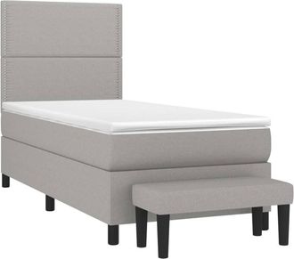 vidaXL Vidaxl - Cama Box Spring Con Colch&oacute;n Tela Gris Claro 90x200 Cm