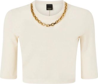 Pinko Beige Solid Crew Neck Sweater