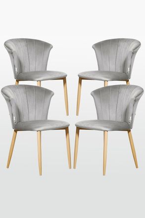 Life Interiors Set of 4 Elsa Velvet Dining Chairs with Wooden Legs, Curved Back & Comfortable Seating in Grey