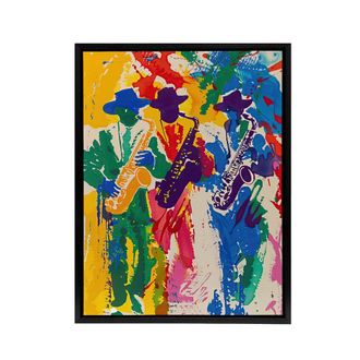 Artery8 Saxophone Players Jazz Music Fest Framed Canvas Wall Art Print | Size: W24 x H32