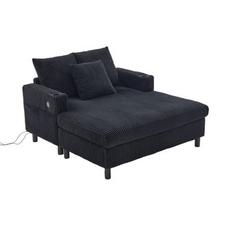 STILVORA Sill&oacute;n Relax Chaise Longue Extragrande Con Led Multicolor, Usb Y Portavasos, Estructura De Madera, En Pana Negra