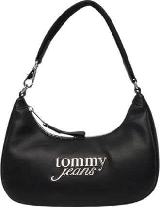 Tommy Hilfiger Minimalistische Zwarte Hobo Tas - Dames - Schoudertassen - Zwart - ONE Size - Tassen