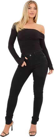 I Saw It First Damesjeans met studs aan de zijkant (Zwart)
