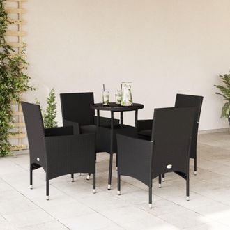 vidaXL Set Comedor Jard&iacute;n 5 Pzas Cojines Rat&aacute;n Sint&eacute;tico Vidrio Negro Vidaxl