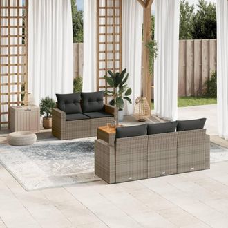 vidaXL Vidaxl - Set De Muebles De Jard&iacute;n 6 Pzas Y Cojines Rat&aacute;n Sint&eacute;tico Gris