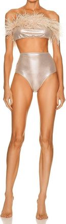 Adriana Degreas Metallic Strapless Feather Bikini In Golden