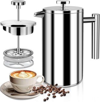 OEM Cafetera De &Eacute;mbolo Con 2 Filtros De Caf&eacute; Reutilizables De Acero Inoxidable, 1 Litro (1000 Ml)