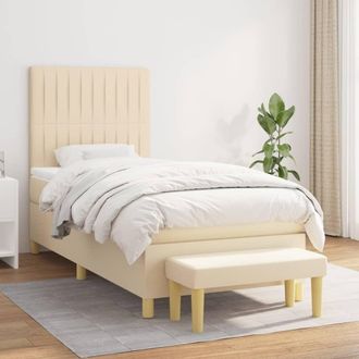 vidaXL Cama Box Spring Con Colch&oacute;n Tela Color Crema 100x200 Cm Vidaxl