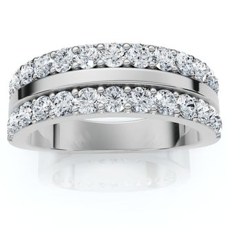 Pompeii3 3/4ct Diamond Double Row Wedding Ring 14K White Gold Size Selectable