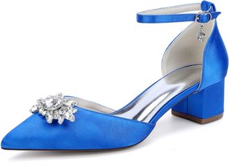 Generic Womens Shoes Evening Low Heel Bridal Wedding Pumps Satin Chunky Heels Prom Party Dress Pumps 4.5Cm,Royal Blue,10 UK