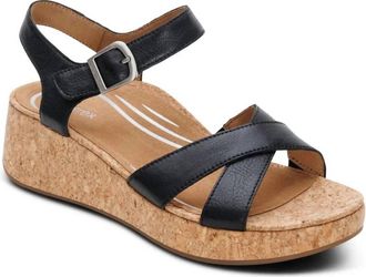 Aetrex Womens Flora Adjustable Quarter Strap Wedge In Black