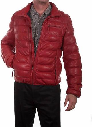 Scully Mens Ribbed Leather Jacket In Red