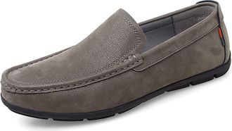 Generic Mens Loafers Shoe Genuine Leather Round Toe Stitching Details Flat Heel Anti-Slip Slip Resistant Casual Slip-ons(Khaki,7.5 UK)