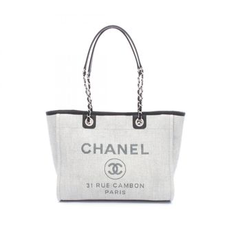 Chanel Black Gray Leather Straw Handbag Tote Bag (Pre-Owned)