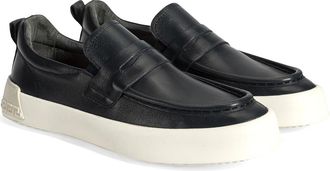 Desa Man Leather Slip-Ons - Lace-Up Look, Flat Heel, Breathable | Dark Blue - 41