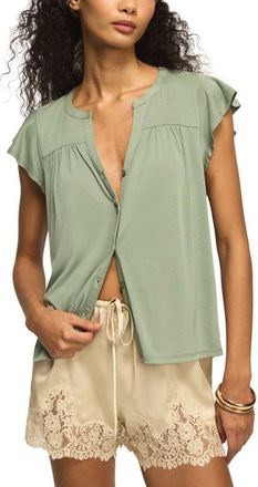 Lucky Brand Sandwash Relaxed Fit Button-Up Top in Lily Pad at Nordstrom, Size Xx-Large