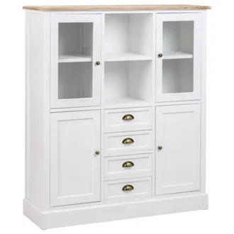 Wanderlust Deco Vitrina de madera de 4 puertas y 4 cajones blanco