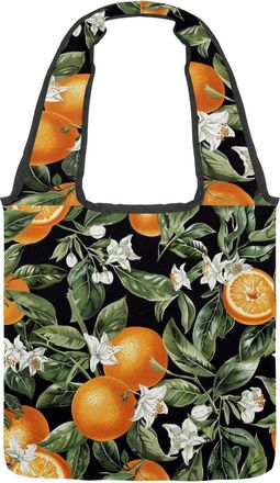Generic Art Fruit Orange Reversible Canvas Shoulder Tote - Double-Sided Print, 12oz Cotton, 27cm Drop, Fold-Flat Bag for Travel, Shopping, Street Outings