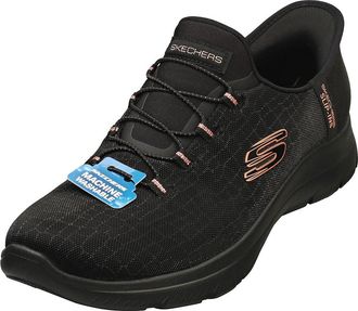 Skechers Womens Summits Classy Night Slip-On Sneakers, Black Mesh/Black/Rose Gold Trim, 6 UK