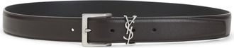 Saint Laurent Black Logo Solid Belt