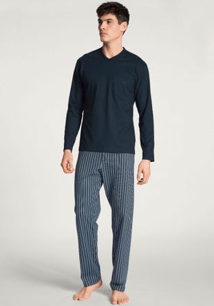 CALIDA Schlafanzug CALIDA Relax Imprint, Herren, Gr. S (46/48), blau (schwarz sapphire), Single Jersey, Obermaterial: 100% Baumwolle, unifarben, normal lang,