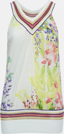 Roberto Cavalli Multicolor Floral Print Silk V-Neck Sleeveless Top