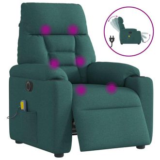 vidaXL Poltrona Massaggiante Reclinabile Elettrica Verde Scuro Tessuto - Vidaxl
