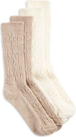Hue Assorted 2-Pack Cable Crew Socks in Ivory at Nordstrom