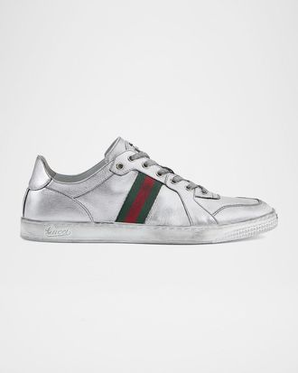 Gucci Men & apos;s Stretch Metallic Leather Low-Top Sneakers