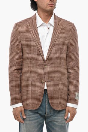 Corneliani CC COLLECTION Blazer in Misto Lana Vergine Motivo Plaid con Tasche a Toppa Corneliani