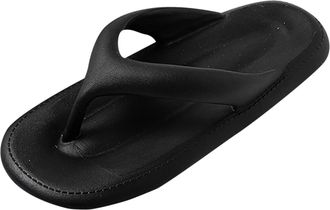 Generic Men Summer Pattern Flip Flops Indoor Outdoor Fashionable Beach Shoes Practical Solid Color Comfortable Slippers (Black, 8)