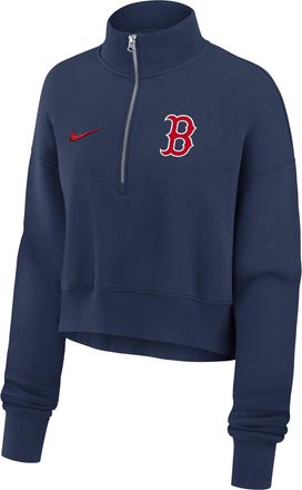 Nike Boston Red Sox Phoenix Nike Womens MLB Cropped 1/4-Zip Crew in Blue | 01N944BBQ-LMW