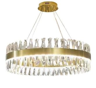OEM Amsterdam - L&aacute;mpara De Ara&ntilde;a 60cm, Anillo Led 3 Colores 50w, Lat&oacute;n Cepillado Cristal K9