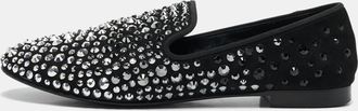 Giuseppe Zanotti Black Suede Crystal Embellished David Smoking Slippers