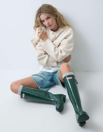 Hunter Original Anniversary stivali da pioggia alti lucidi in Hunter Green-Verde