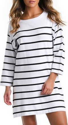 La Blanca Stripe Boat Neck Cover-Up Tunic in White With Black at Nordstrom Rack, Size X-Small