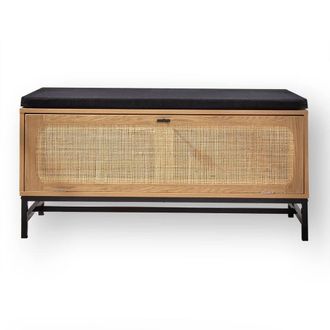 Calicosy Entryway Bench With Storage, Rattan Front, 100 Cm Long - JAYA in Light Brown