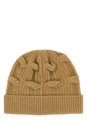 Stella McCartney Womens Chain Wool-Knit Beanie Camel