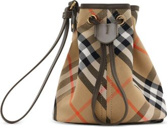 Burberry Check drawstring mini bag - women - Calf Leather/Cotton - One Size - Neutrals