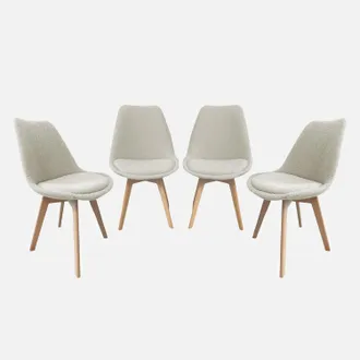 Sweeek Set 4 Sedie Scandinave Legno Di Faggio E Boucl&eacute; Strutturato