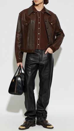 Versace Leather Jacket, Mens, Brown