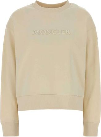 Moncler Geborduurd Logo Katoenen Sweatshirt - Dames - Sweatshirts - Beige - M - Katoen - Hoodies & sweatvesten