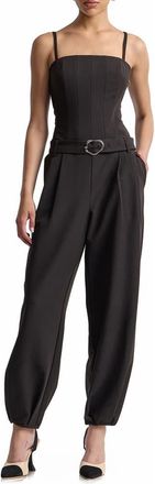 Avec Les Filles Belted Corset Jumpsuit in Black at Nordstrom, Size 12