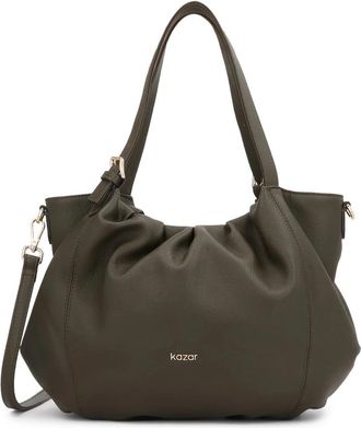 Kazar Olijfgroene handtas met een losse ronde snit - Dames - Schoudertassen - Groen - ONE Size - Leer - Tassen