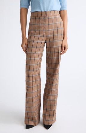 Veronica Beard Tonelli Plaid Wide Leg Pants in Ochre Multi at Nordstrom, Size 10