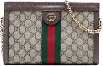 Gucci Pre-owned Womens Small Gg Supreme Web Ophidia Chain Crossbody - Tan Textile - One Size