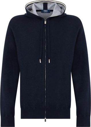 Fedeli Hooded Zip Cardigan - Heren - Cashmere truien - Blauw - M - Kasjmier - Truien & Vesten