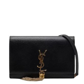 Saint Laurent Pre-owned Cross Body Bags, female, Black, Size: ONE SIZE Pre-owned Logo Tassel Chain Wallet Shoulder Bag